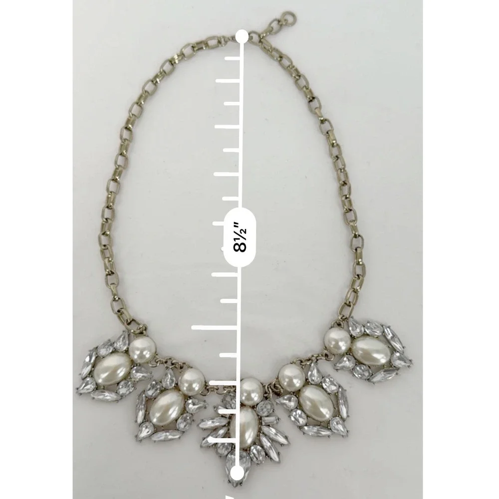 Faux Pearl Crystal‎ Bib Necklace Gold Tone Bridal Chic Formal Jewelry 103-170